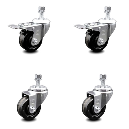 Service Caster 3 Inch Phenolic Wheel Swivel 1/2 Inch Threaded Stem Caster Total Lock Brake, 2PK SCC-TSTTL20S314-PHR-121315-2-S-2